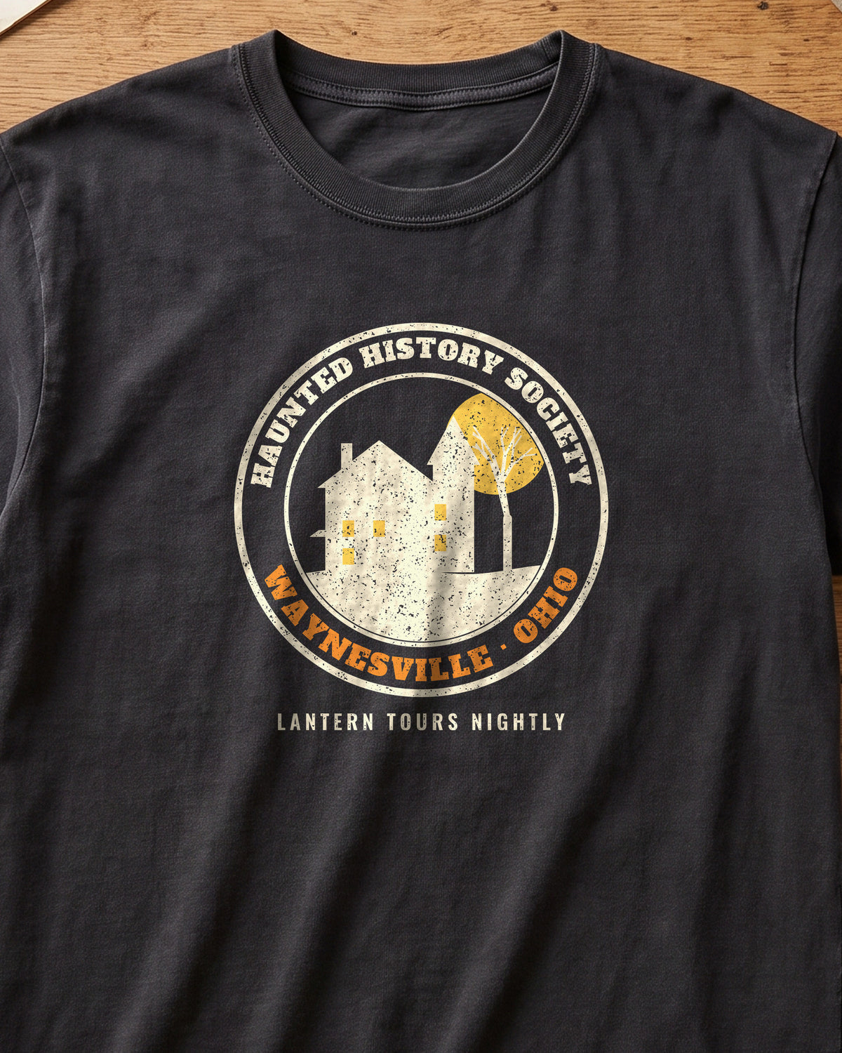 Waynesville Ohio Haunted History Society Seal T-Shirt (close-up)