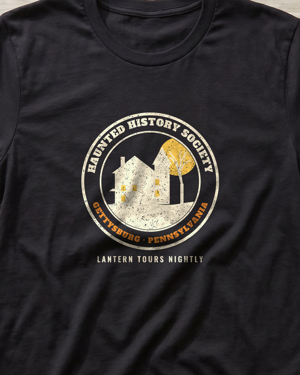 Gettysburg Pennsylvania Haunted History Society Seal T-Shirt (close-up)