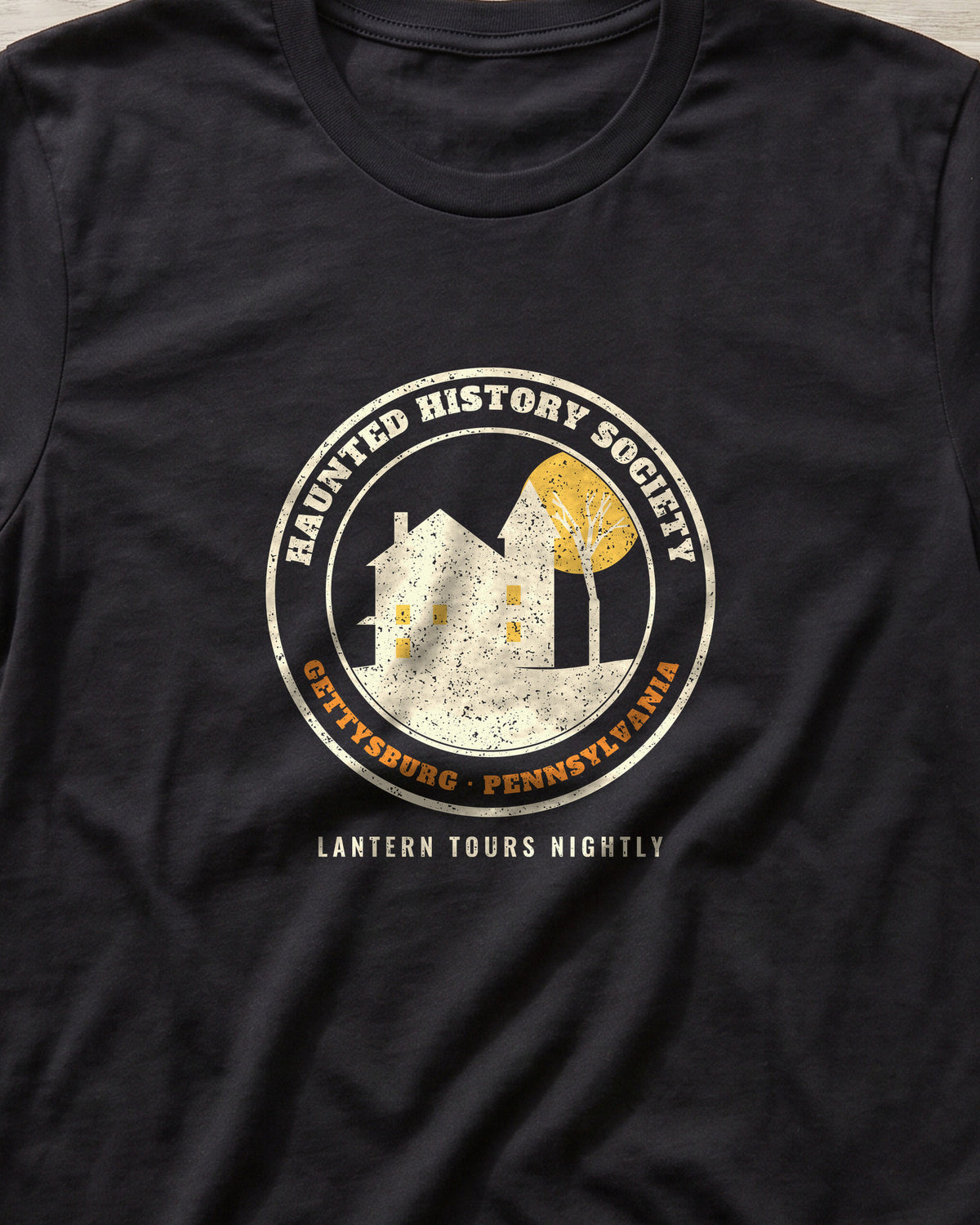 Gettysburg Pennsylvania Haunted History Society Seal T-Shirt (close-up)