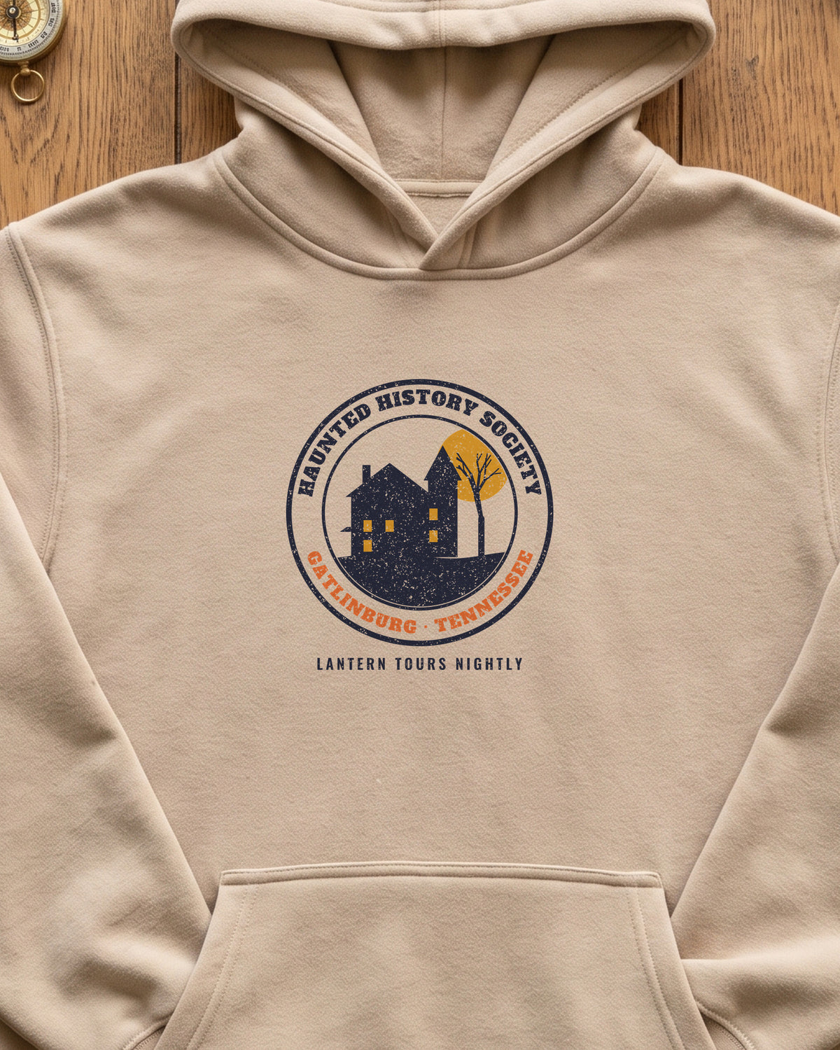 Gatlinburg Tennessee Haunted History Society Seal Hoodie (close-up)