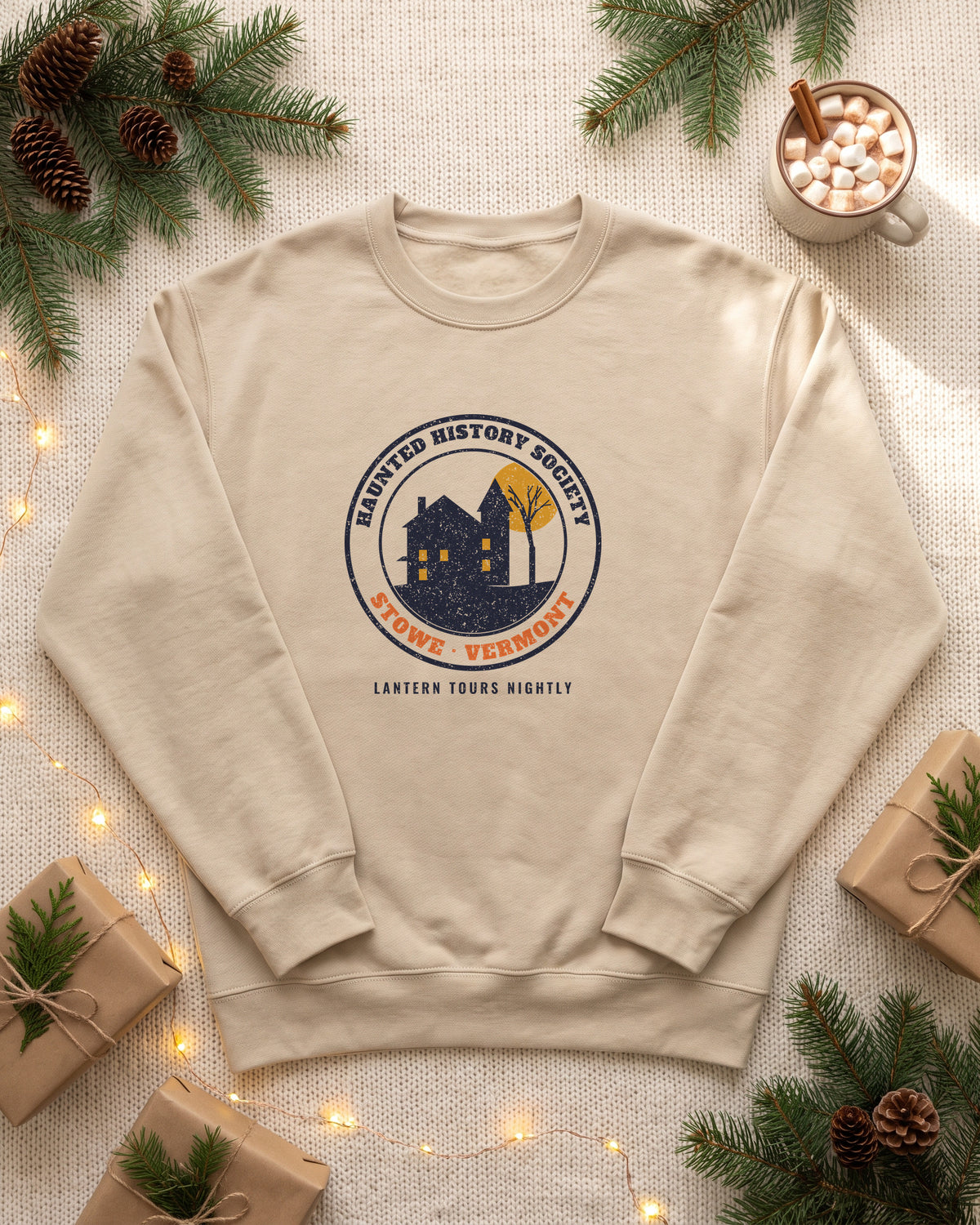 Stowe Vermont Haunted History Society Seal Crewneck Sweatshirt (photo)