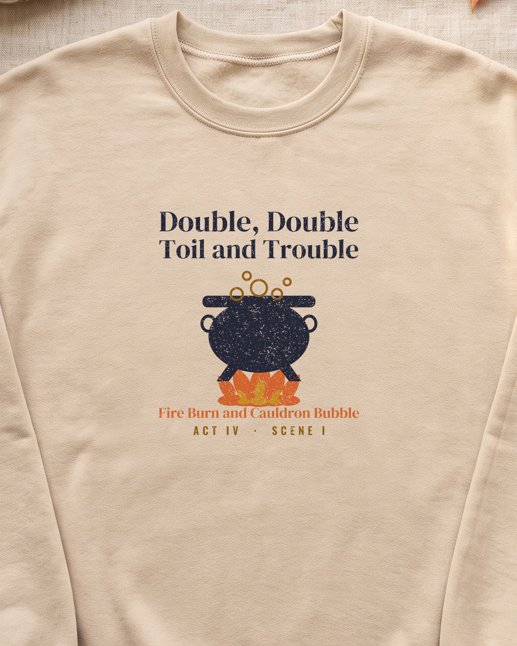 Double Double Toil and Trouble Cauldron Crewneck Sweatshirt (close-up)