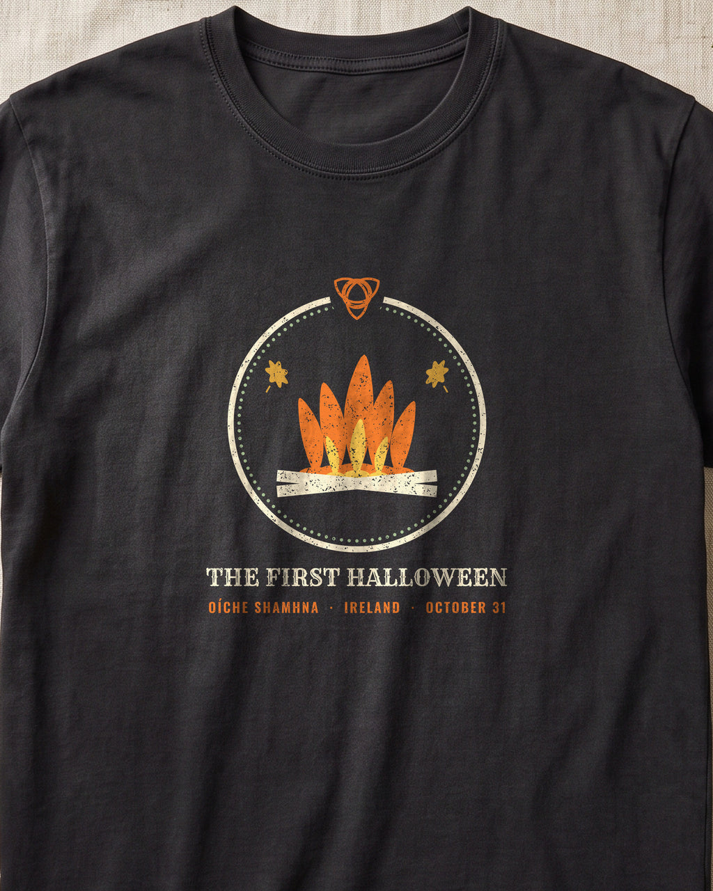 The First Halloween Oíche Shamhna Bonfire T-Shirt (close-up)