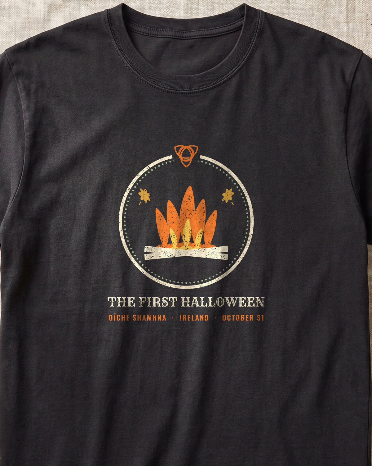 The First Halloween Oíche Shamhna Bonfire T-Shirt (close-up)