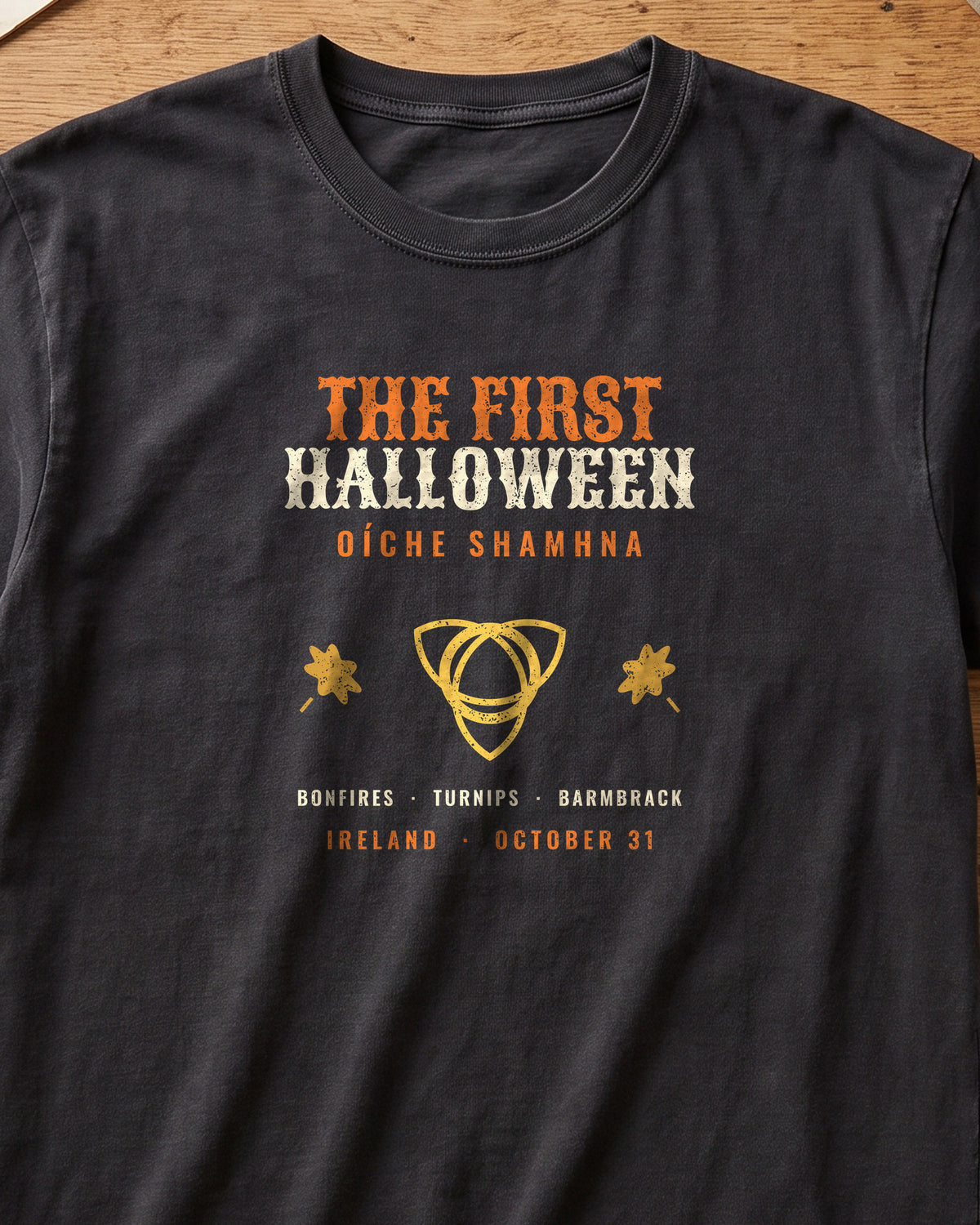 The First Halloween Oíche Shamhna Celtic Knot T-Shirt (close-up)