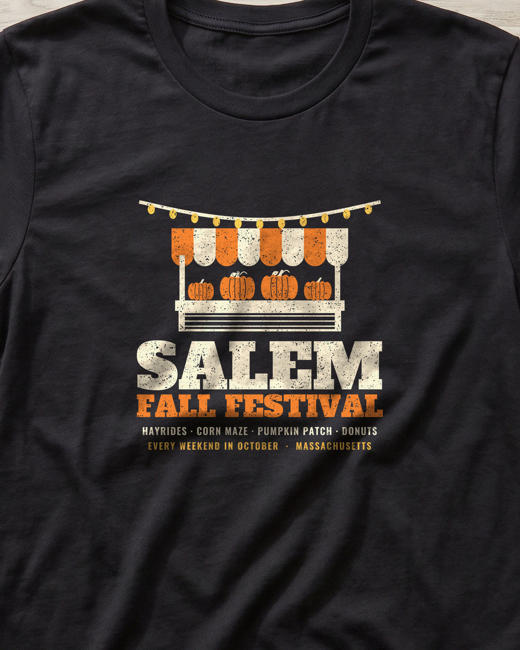 Salem Massachusetts Fall Festival Farm Stand T-Shirt (close-up)