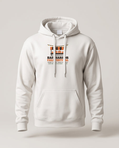 Bar Harbor Maine Fall Festival Farm Stand Hoodie — White (mockup)