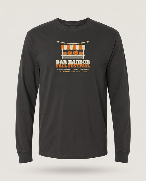 Bar Harbor Maine Fall Festival Farm Stand Long Sleeve Tee — Black (mockup)