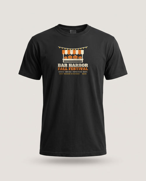 Bar Harbor Maine Fall Festival Farm Stand T-Shirt — Black (mockup)