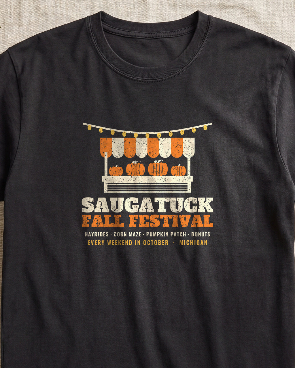 Saugatuck Michigan Fall Festival Farm Stand T-Shirt (close-up)