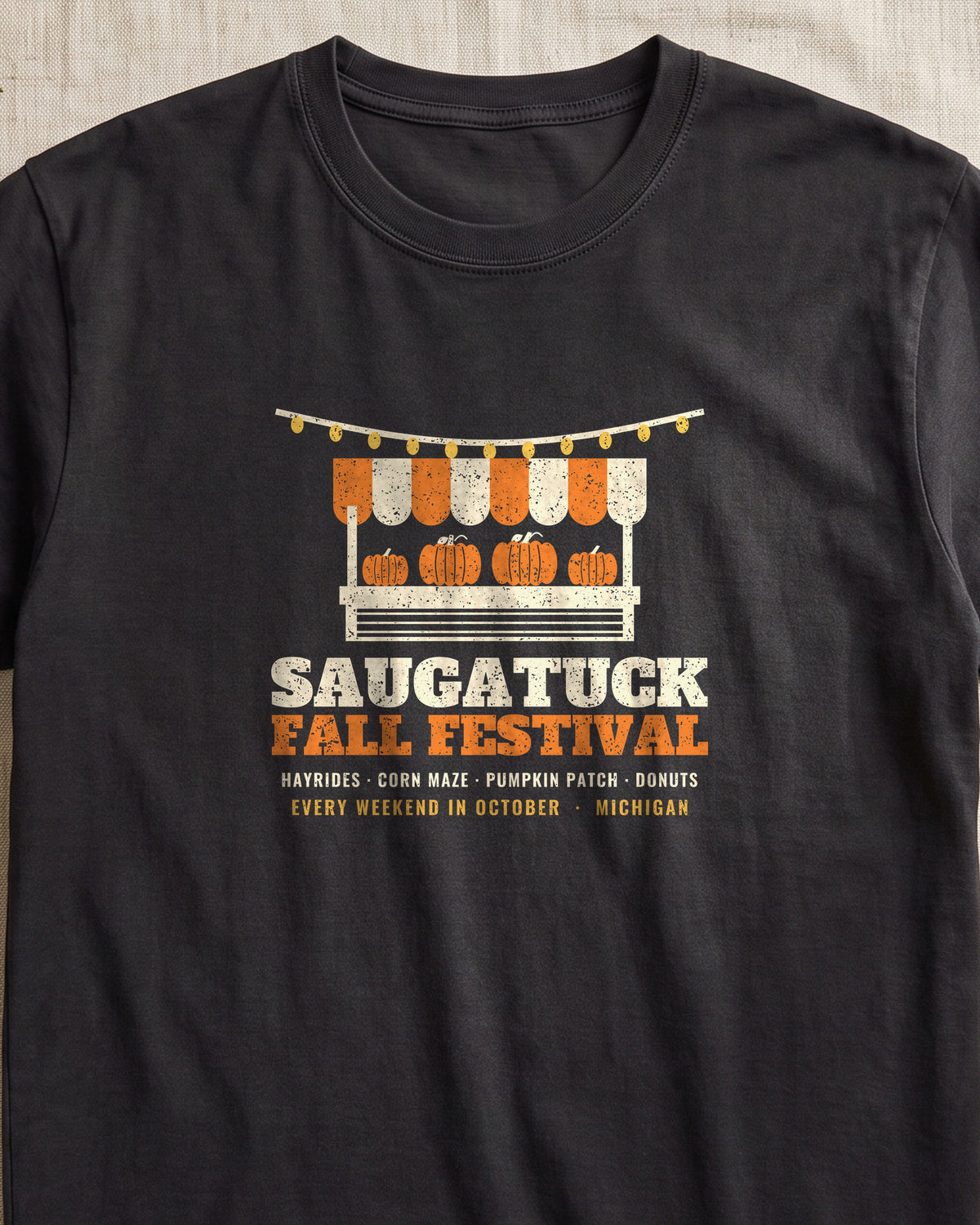 Saugatuck Michigan Fall Festival Farm Stand T-Shirt (close-up)