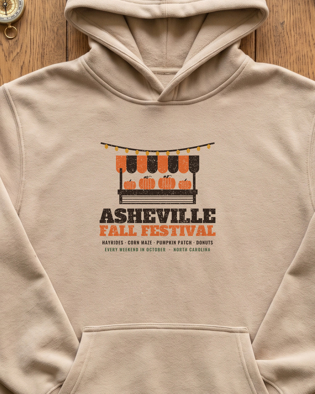 Asheville North Carolina Fall Festival Farm Stand Hoodie (close-up)