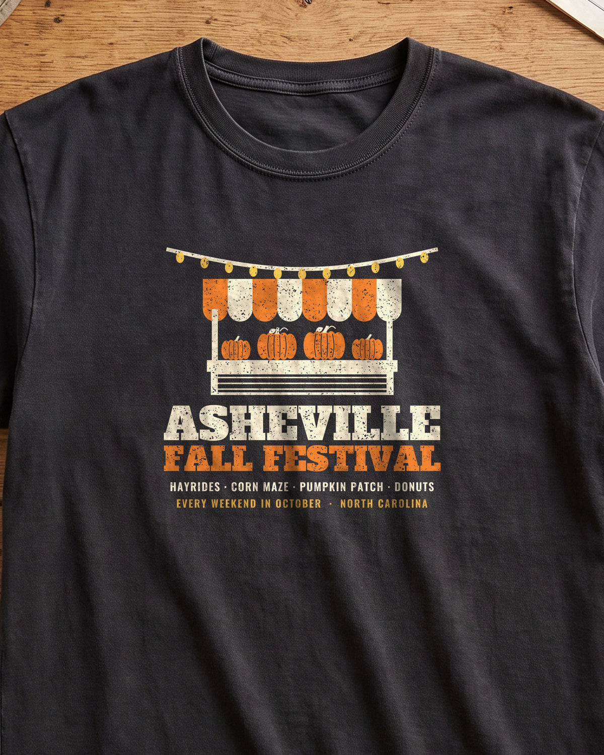 Asheville North Carolina Fall Festival Farm Stand T-Shirt (close-up)