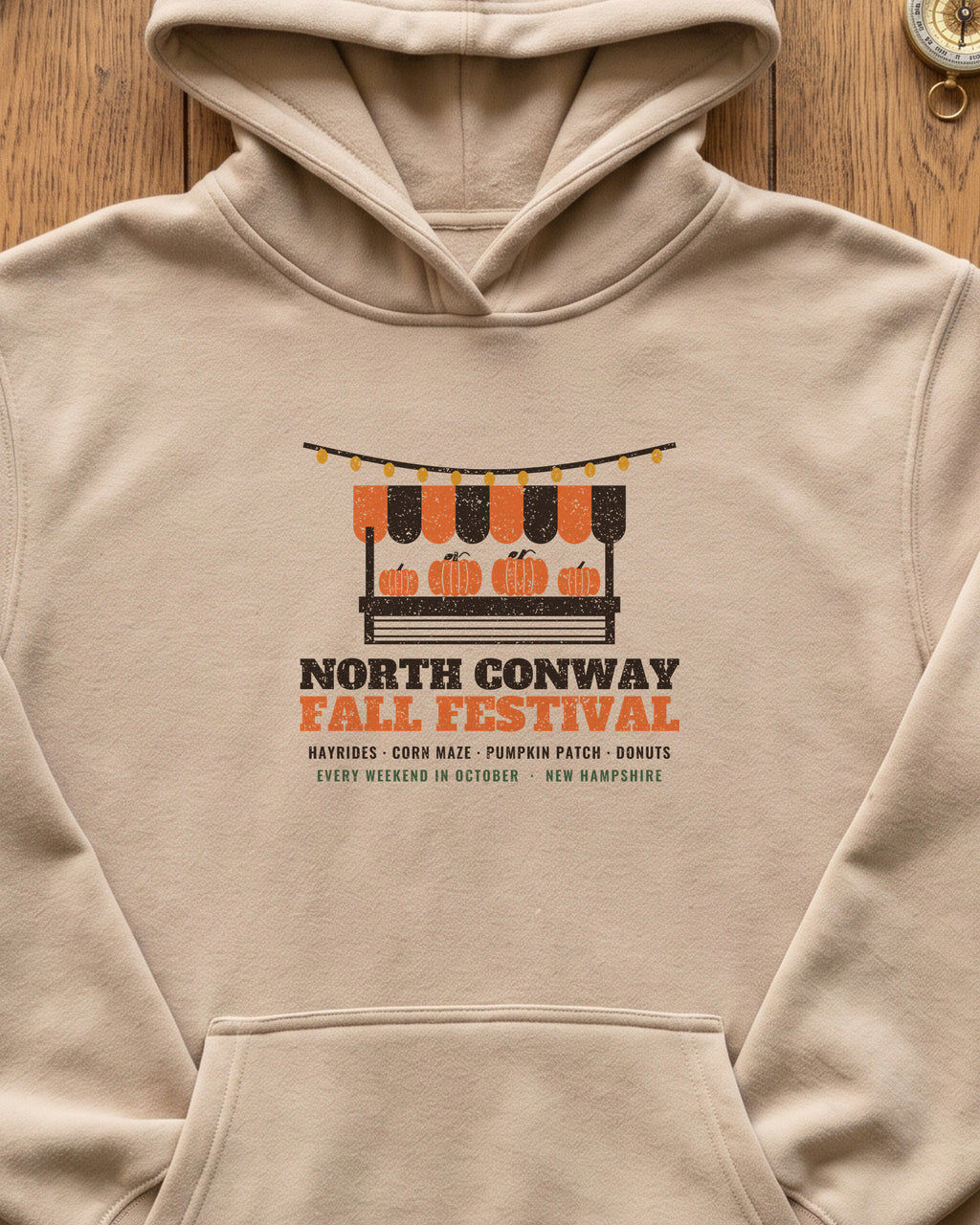 North Conway New Hampshire Fall Festival Farm Stand Hoodie (close-up)