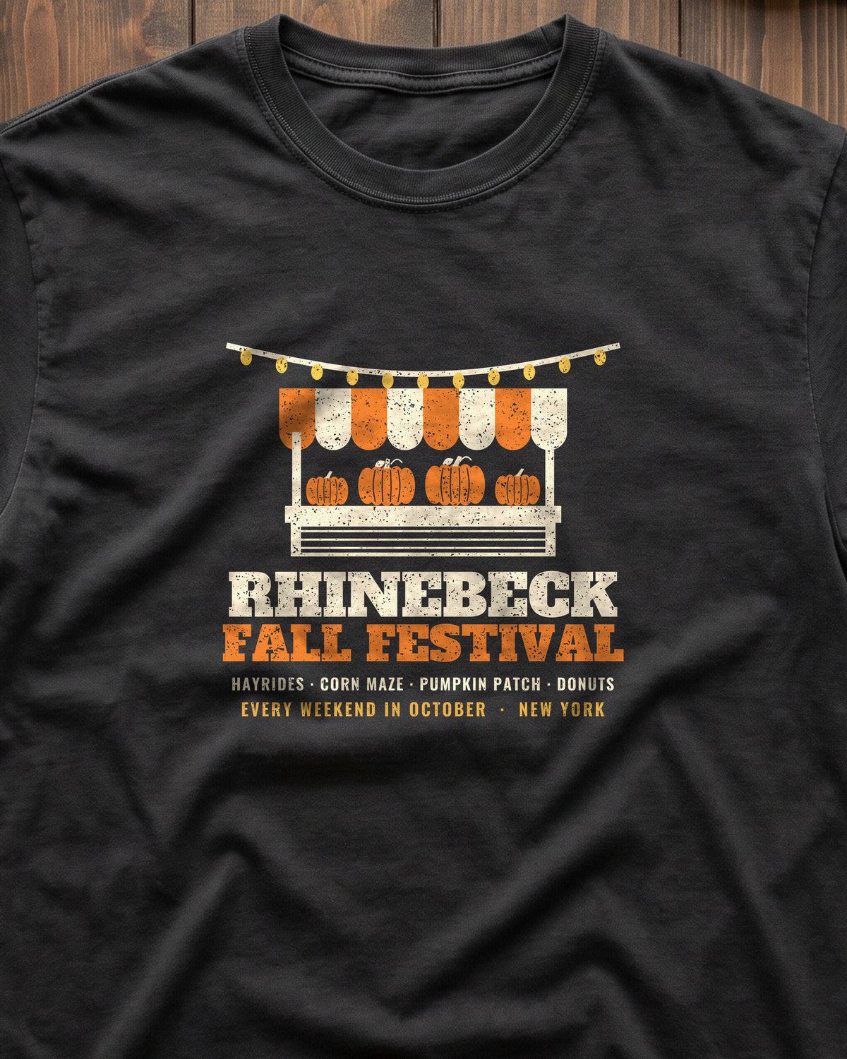 Rhinebeck New York Fall Festival Farm Stand T-Shirt (close-up)