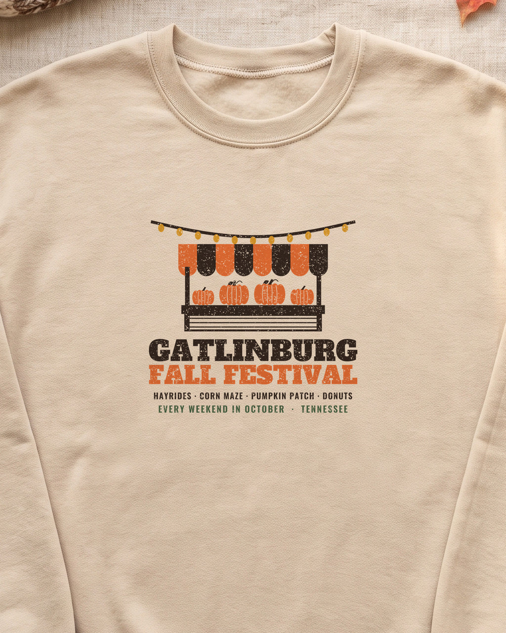 Gatlinburg Tennessee Fall Festival Farm Stand Crewneck Sweatshirt (close-up)
