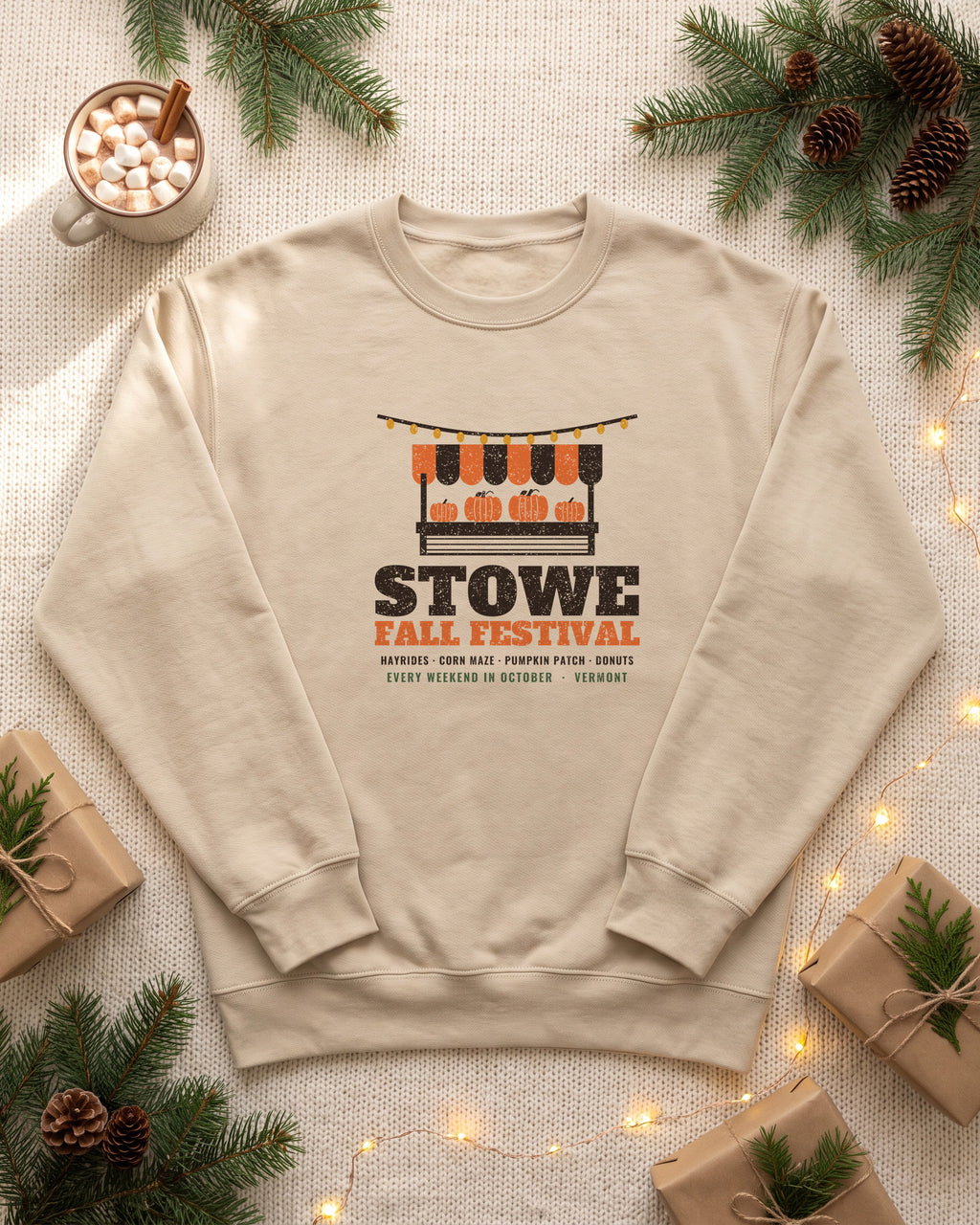 Stowe Vermont Fall Festival Farm Stand Crewneck Sweatshirt (photo)