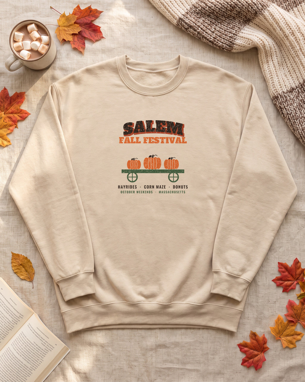 Salem Massachusetts Fall Festival Hay Wagon Crewneck Sweatshirt (photo)