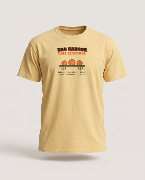 Bar Harbor Maine Fall Festival Hay Wagon T-Shirt — Butter (mockup)