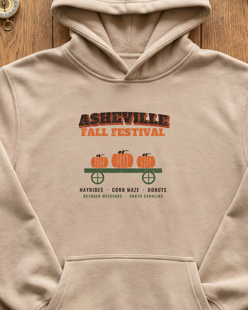 Asheville North Carolina Fall Festival Hay Wagon Hoodie (close-up)