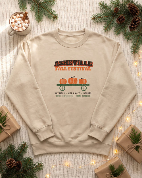 Asheville North Carolina Fall Festival Hay Wagon Crewneck Sweatshirt (photo)