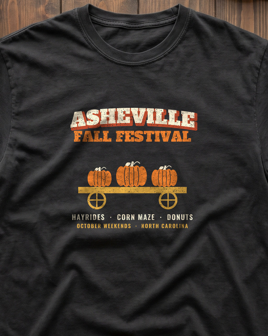 Asheville North Carolina Fall Festival Hay Wagon T-Shirt (close-up)