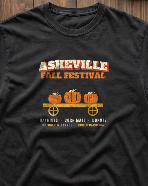 Asheville North Carolina Fall Festival Hay Wagon T-Shirt (close-up)