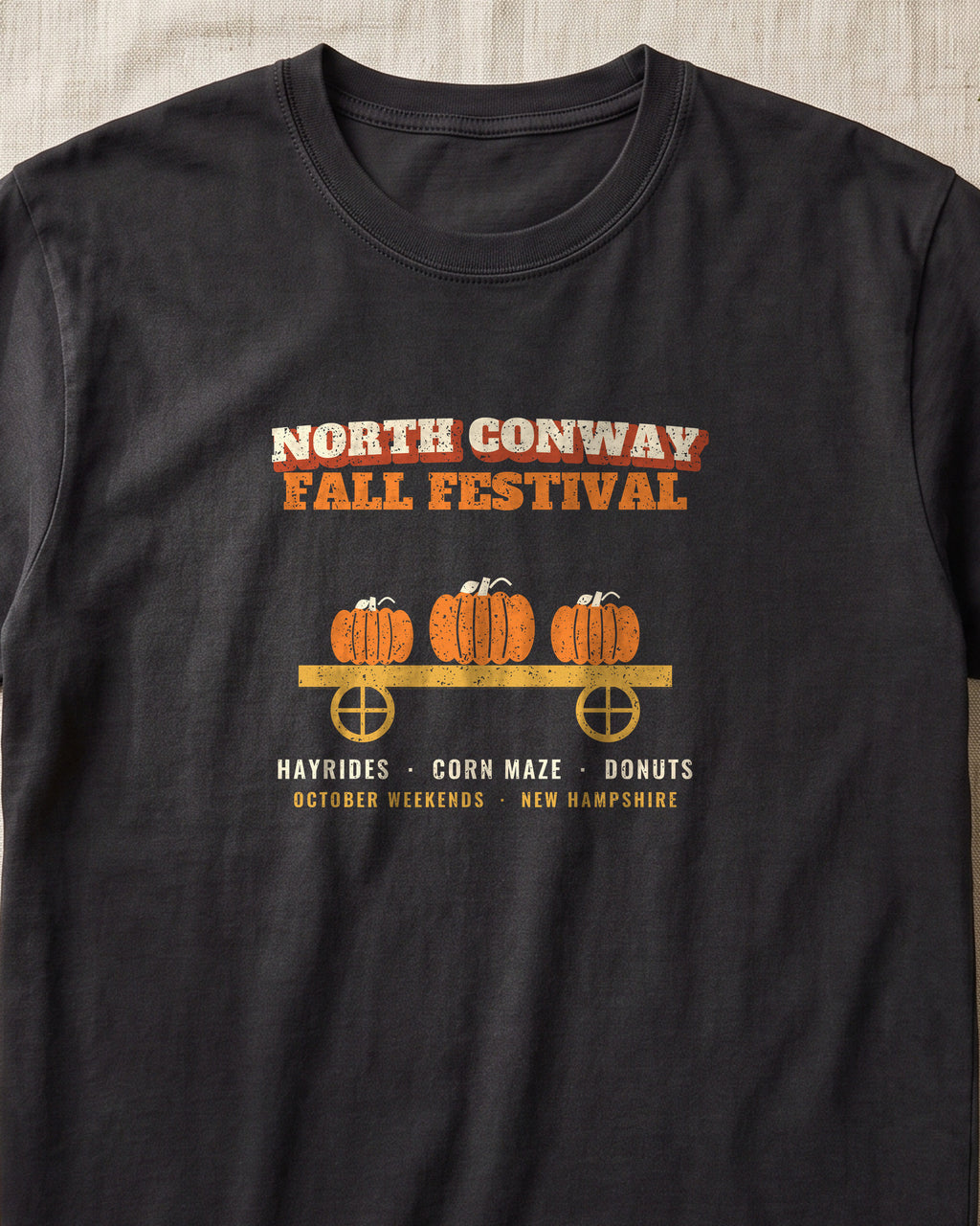 North Conway New Hampshire Fall Festival Hay Wagon T-Shirt (close-up)