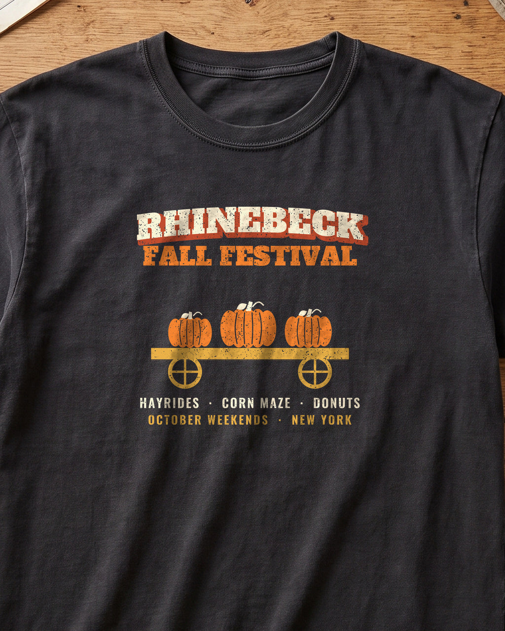 Rhinebeck New York Fall Festival Hay Wagon T-Shirt (close-up)