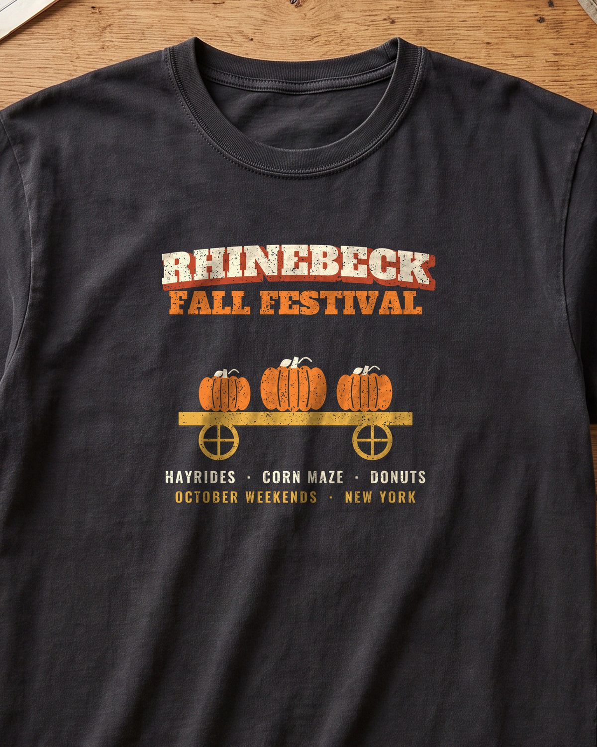 Rhinebeck New York Fall Festival Hay Wagon T-Shirt (close-up)