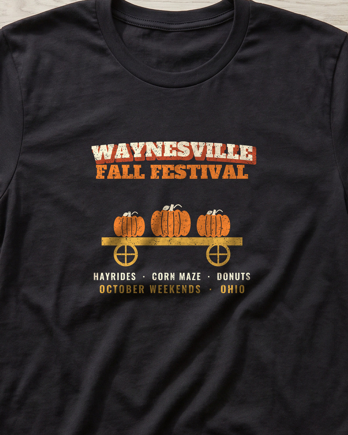 Waynesville Ohio Fall Festival Hay Wagon T-Shirt (close-up)