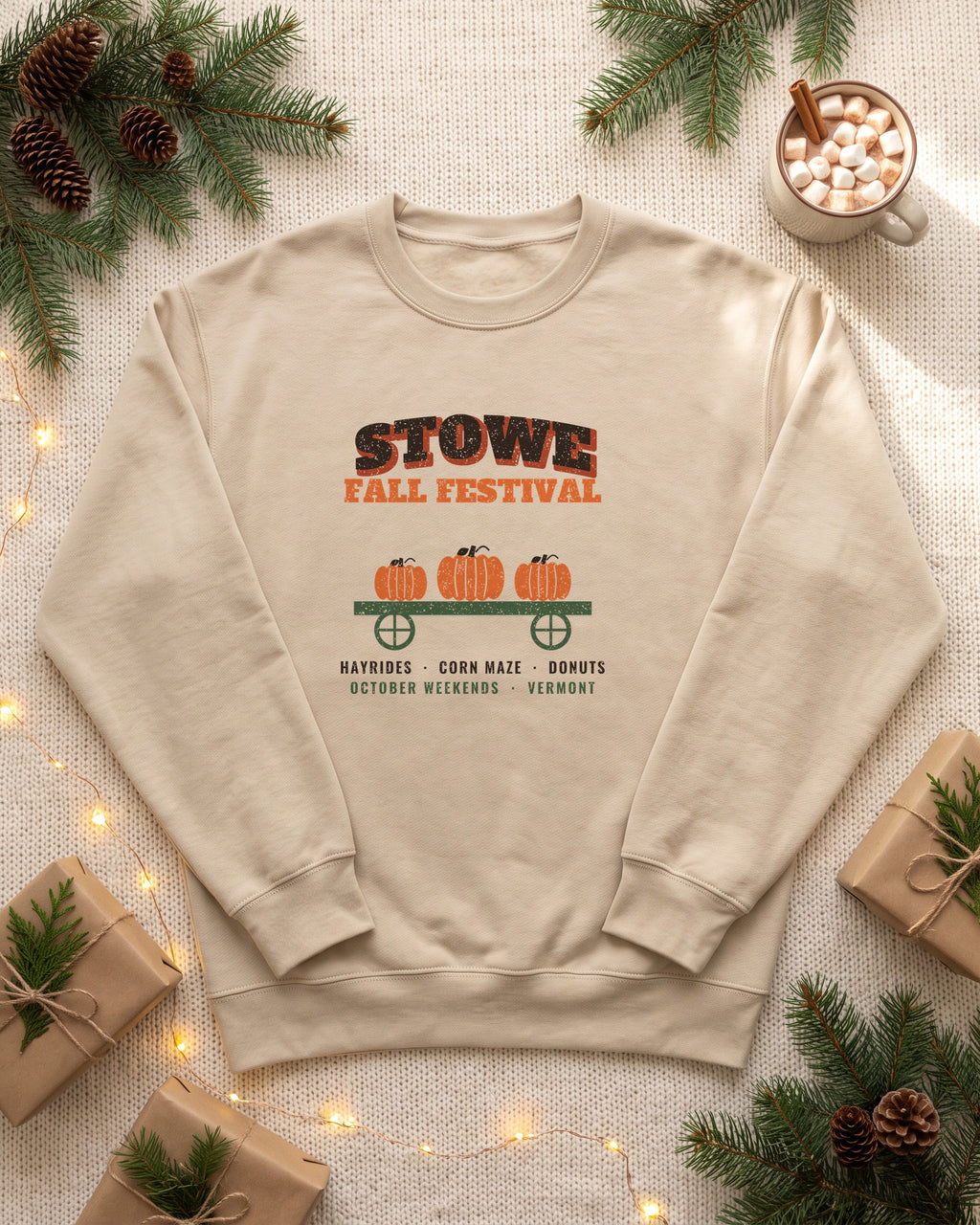 Stowe Vermont Fall Festival Hay Wagon Crewneck Sweatshirt (photo)