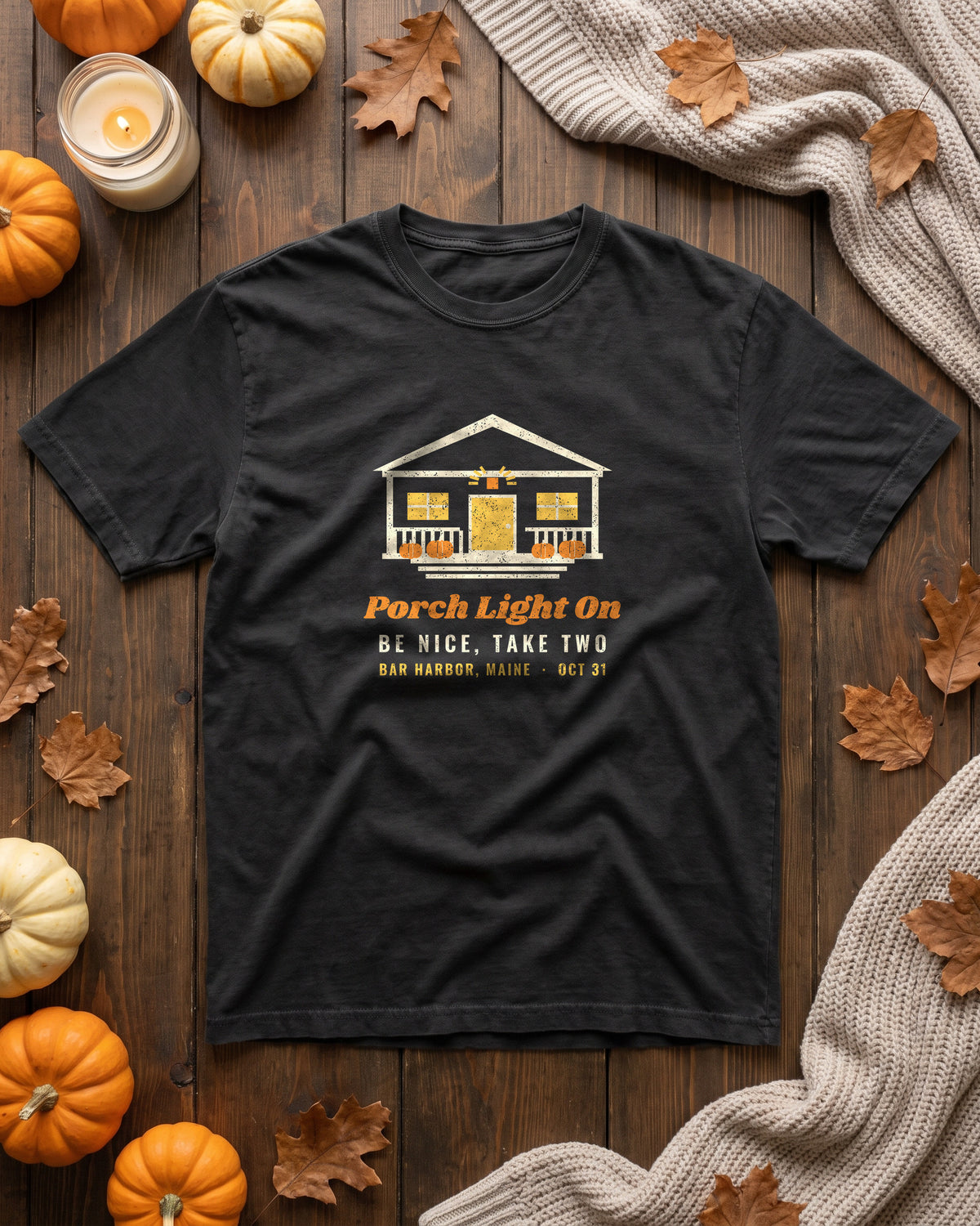Porch Light On Bar Harbor Maine Trick or Treat T-Shirt (photo)