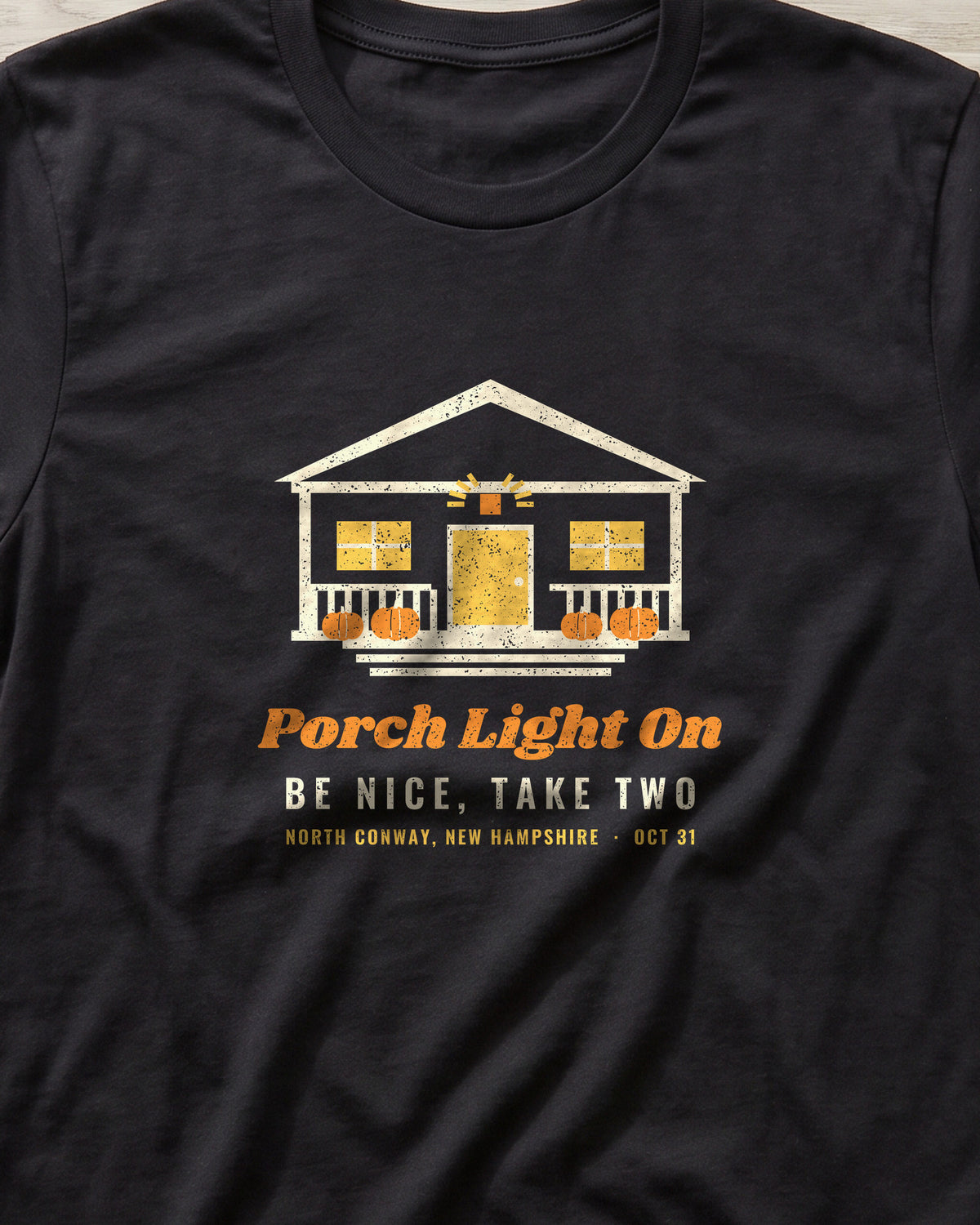 Porch Light On North Conway New Hampshire Trick or Treat T-Shirt (close-up)