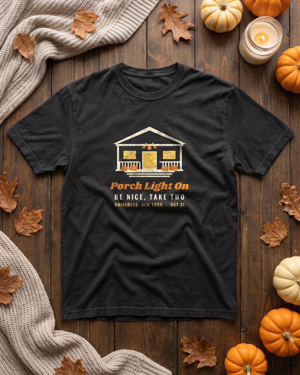Porch Light On Rhinebeck New York Trick or Treat T-Shirt (photo)