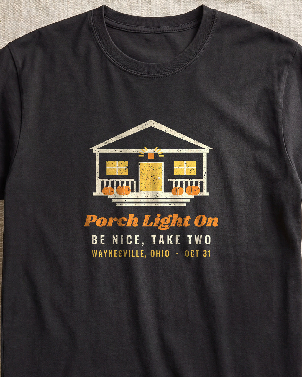 Porch Light On Waynesville Ohio Trick or Treat T-Shirt (close-up)