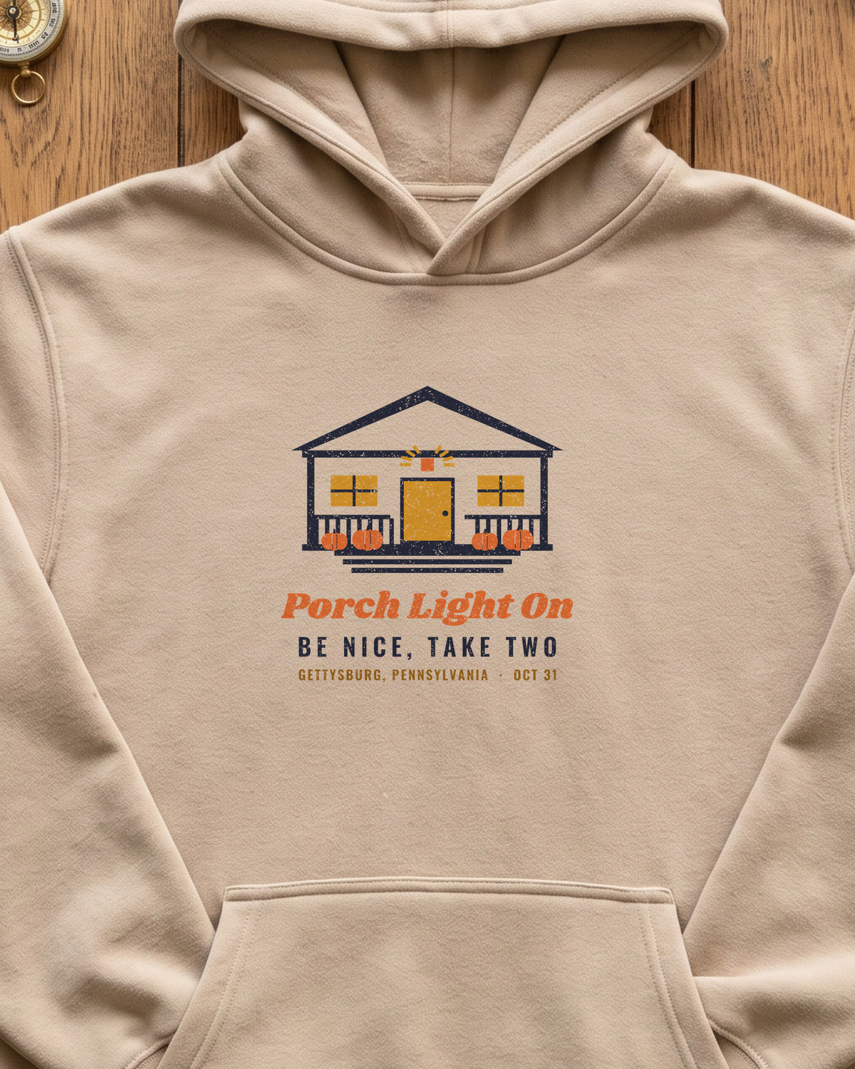 Porch Light On Gettysburg Pennsylvania Trick or Treat Hoodie (close-up)