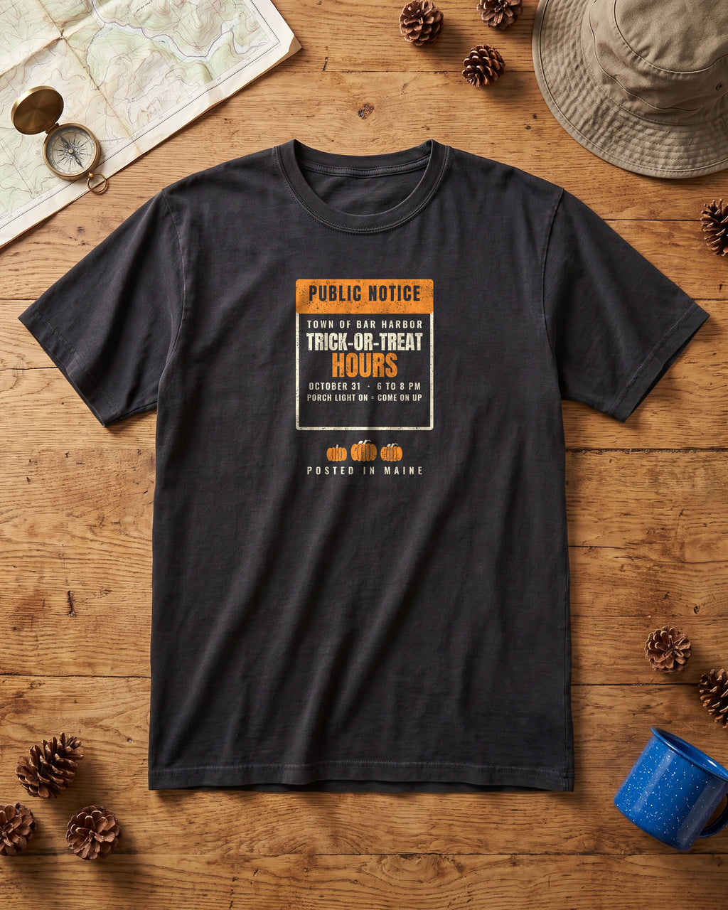 Bar Harbor Maine Trick-or-Treat Hours Notice T-Shirt (photo)