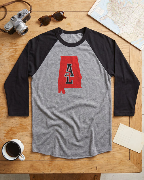 Alabama Varsity Monogram Map Raglan 3/4 Sleeve Tee (photo)