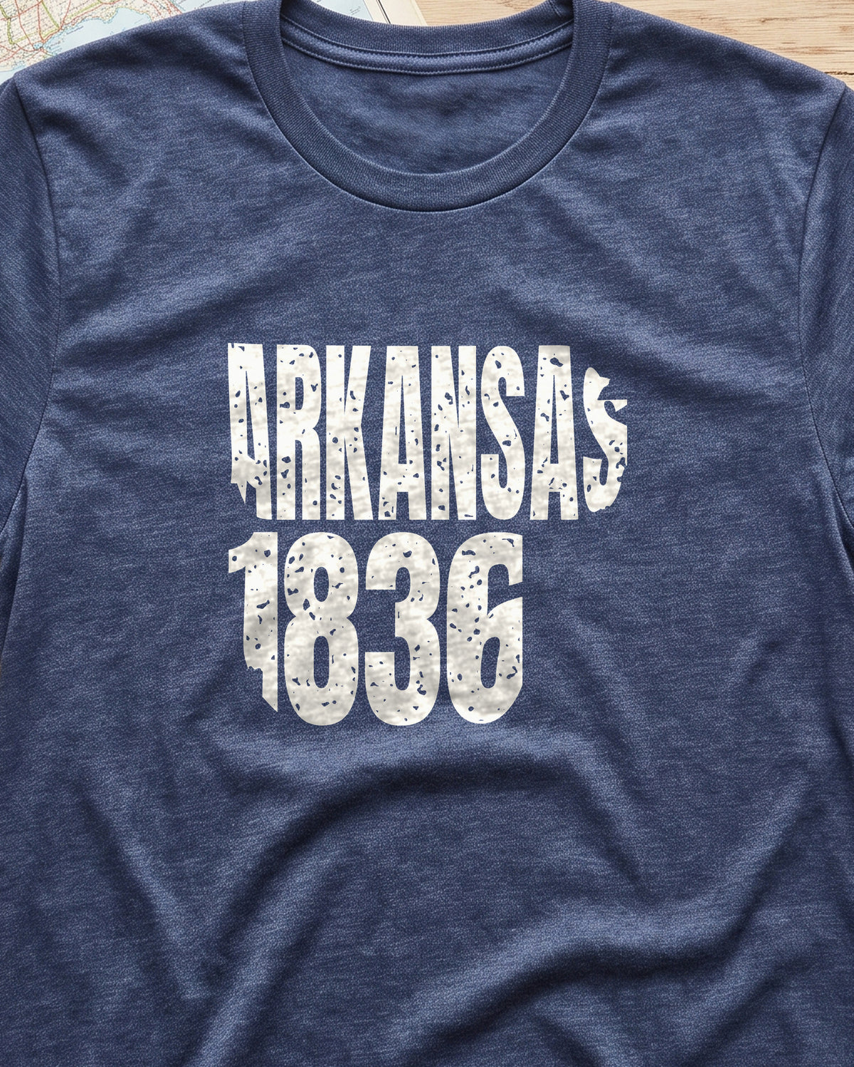 Arkansas Vintage Letters Map T-Shirt (close-up)