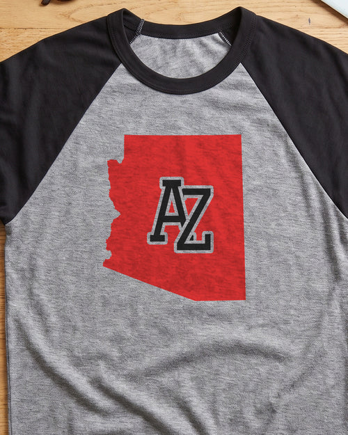 Arizona Varsity Monogram Map Raglan 3/4 Sleeve Tee (close-up)