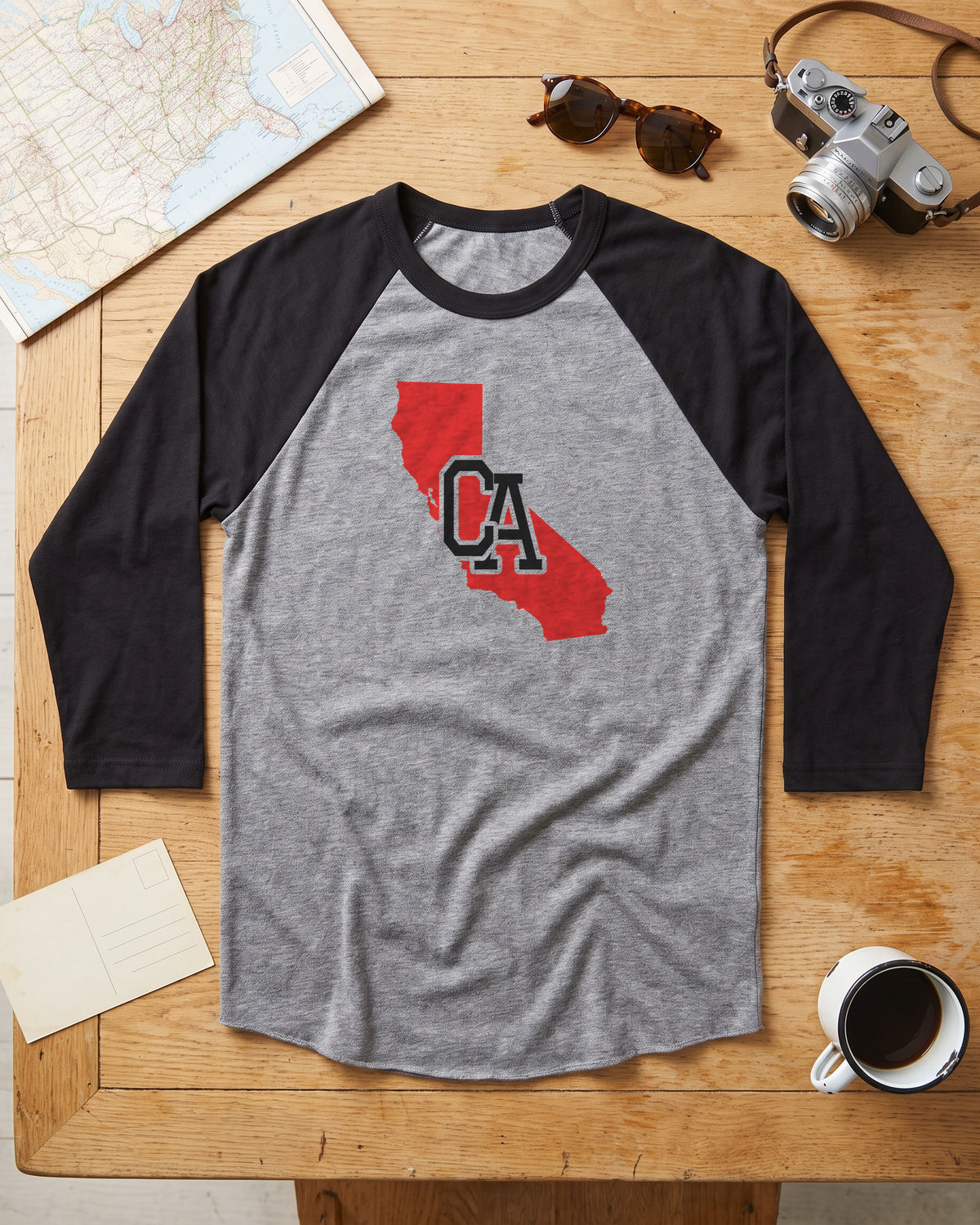 California Varsity Monogram Map Raglan 3/4 Sleeve Tee (photo)