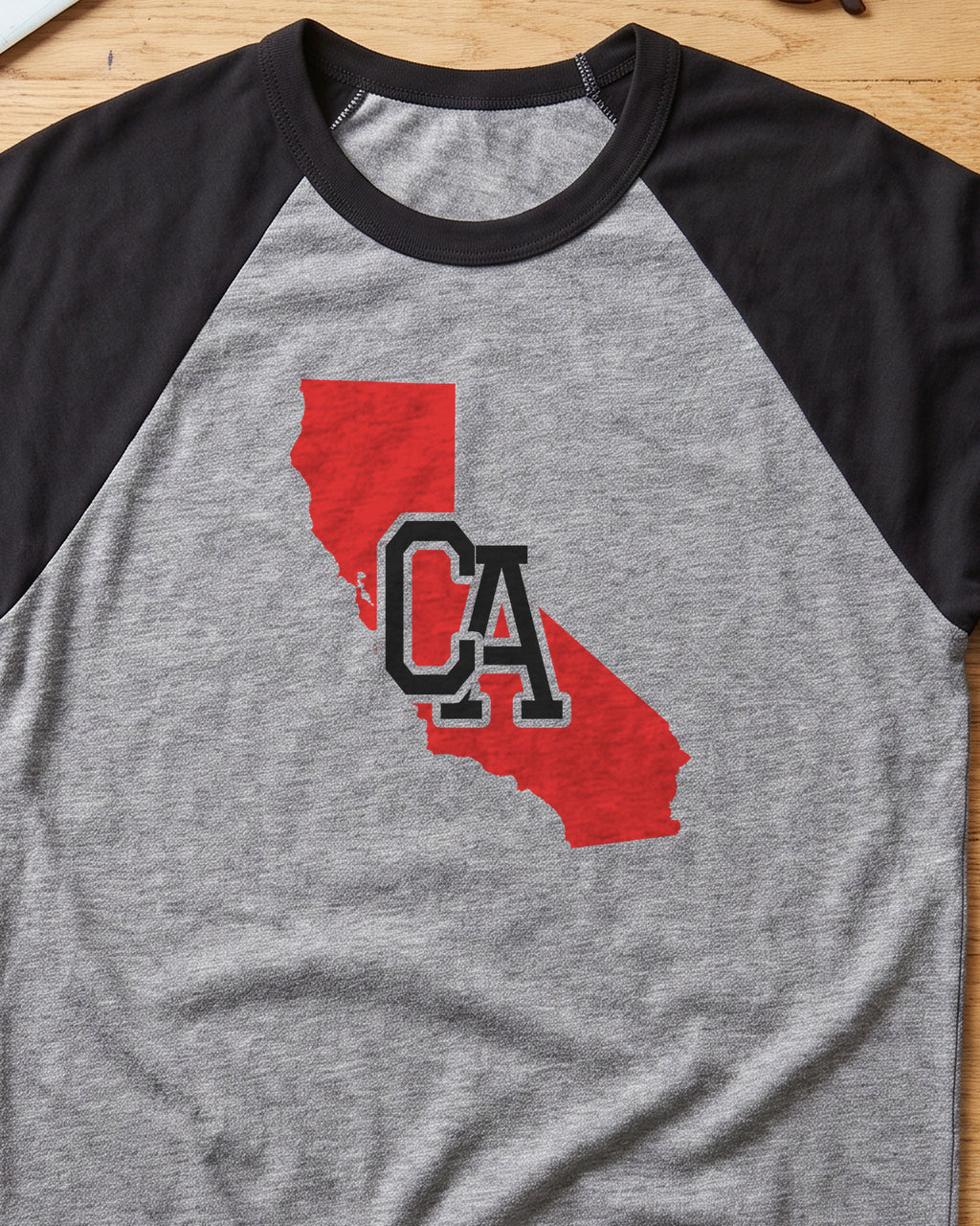 California Varsity Monogram Map Raglan 3/4 Sleeve Tee (close-up)