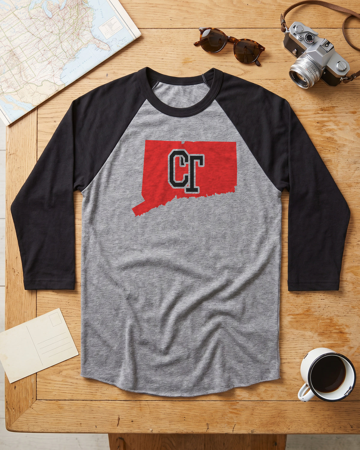 Connecticut Varsity Monogram Map Raglan 3/4 Sleeve Tee (photo)