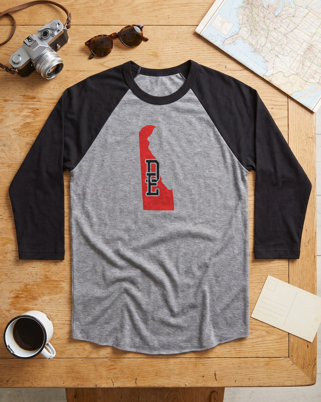 Delaware Varsity Monogram Map Raglan 3/4 Sleeve Tee (photo)