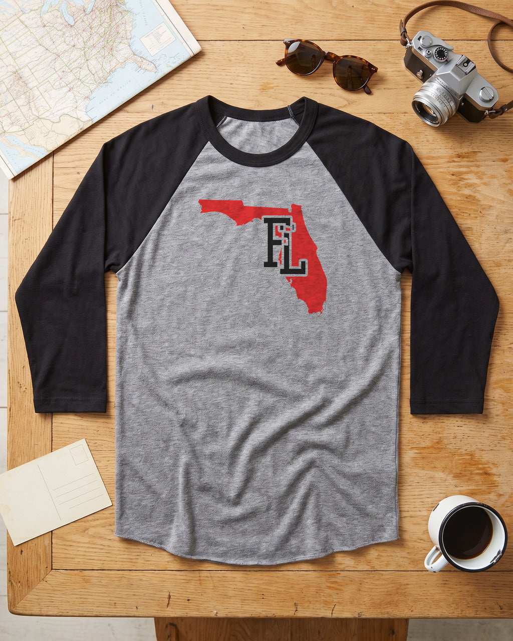 Florida Varsity Monogram Map Raglan 3/4 Sleeve Tee (photo)