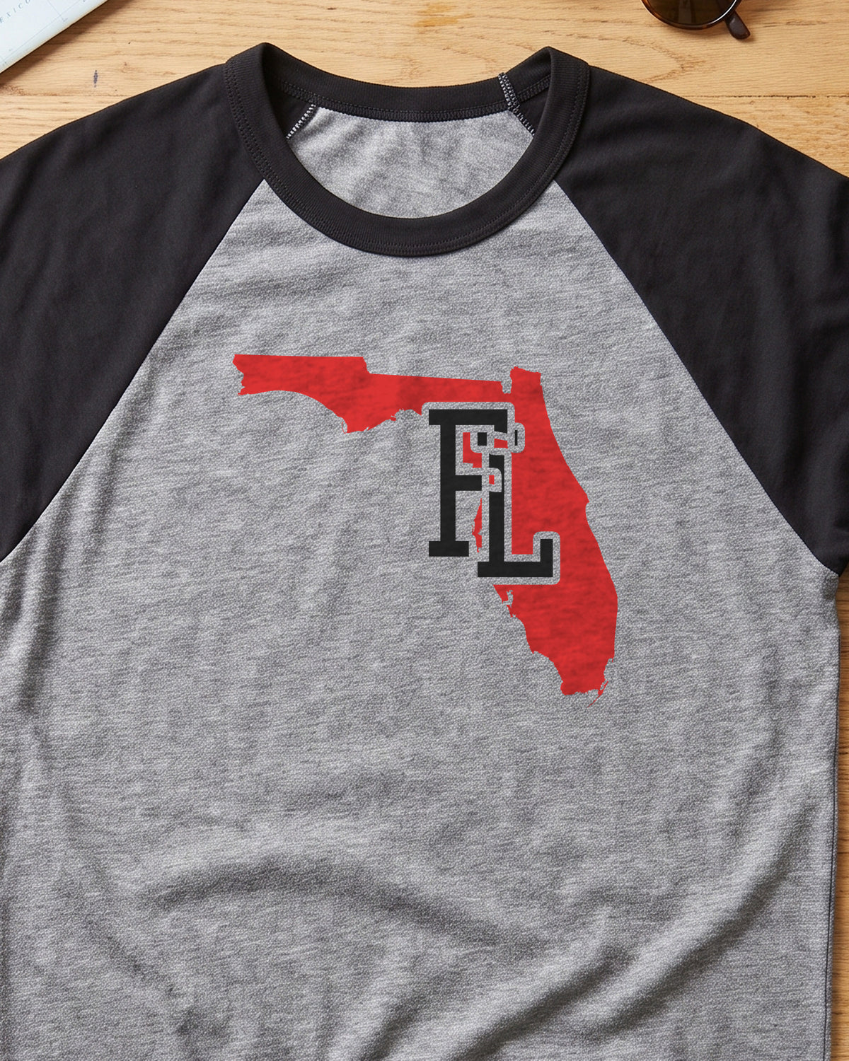 Florida Varsity Monogram Map Raglan 3/4 Sleeve Tee (close-up)