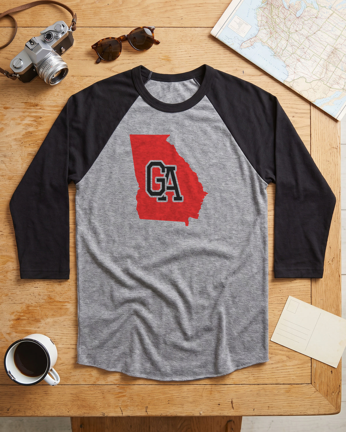 Georgia Varsity Monogram Map Raglan 3/4 Sleeve Tee (photo)