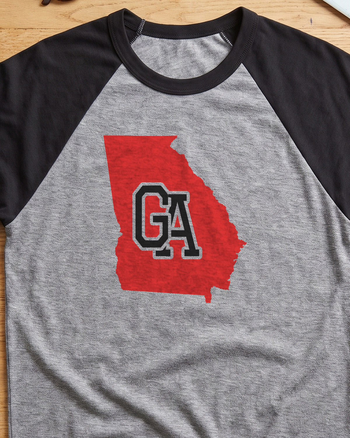 Georgia Varsity Monogram Map Raglan 3/4 Sleeve Tee (close-up)