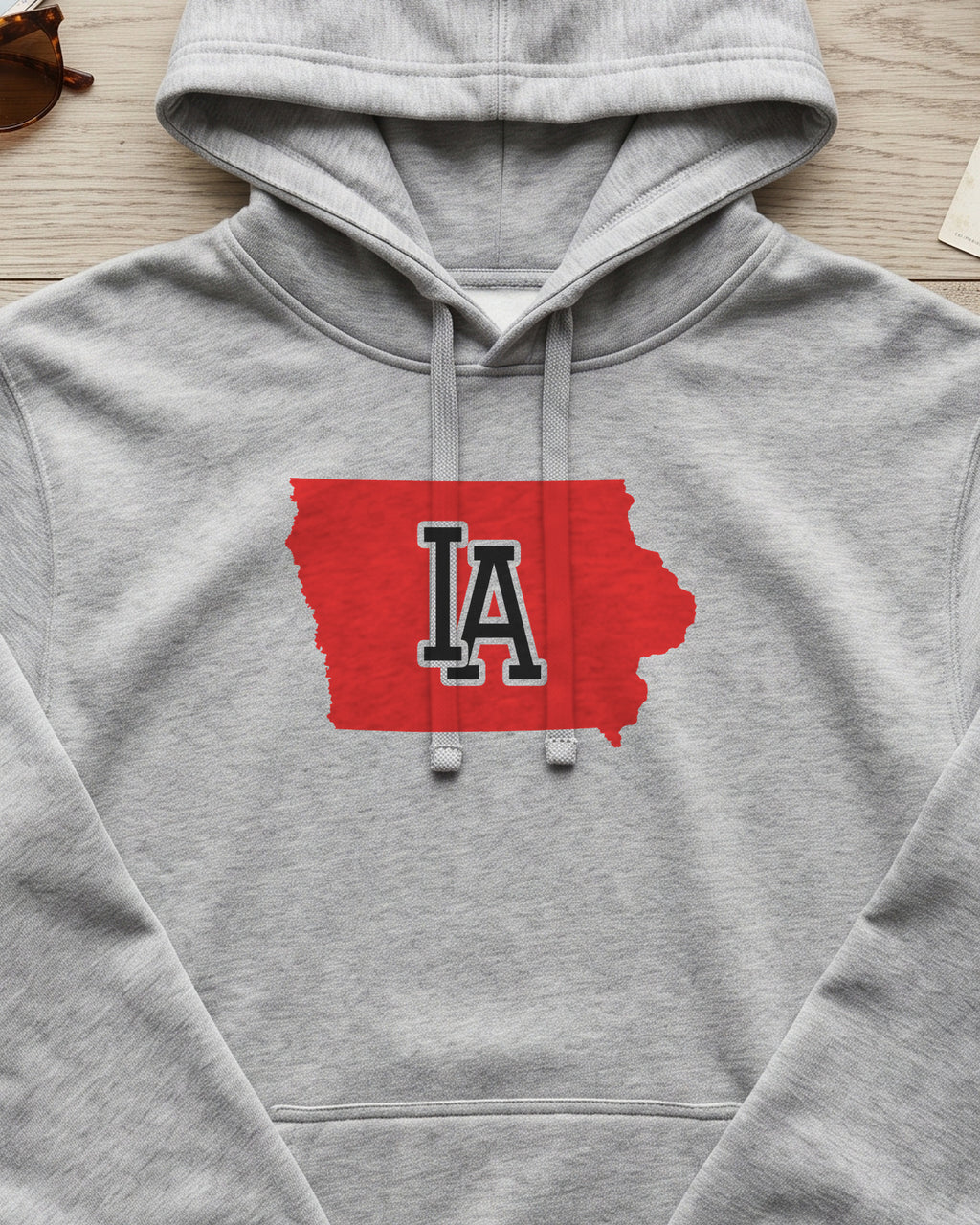 Iowa Varsity Monogram Map Hoodie (close-up)